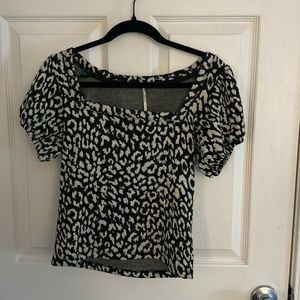 Free People puff sleeve black and white cheetah top